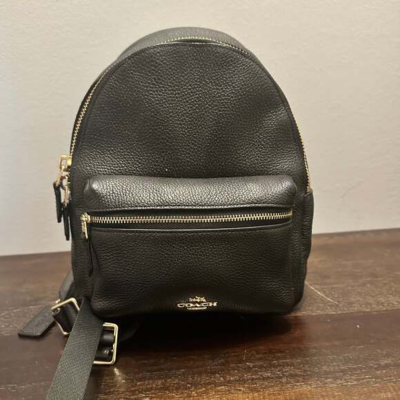 COACH Charlie Mini Backpack Pebble Leather Black F38263 - Picture 1 of 16